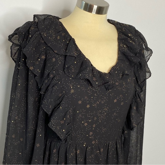 Anthropologie By The River Black Gold Star Print Midi Dress - Picture 4 of 14